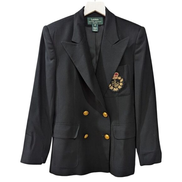 VTG Ralph Lauren Jacket Blazer Worsted Wool 3-D Gold RL Crest & Crown Sz 6P NWT - Picture 1 of 10